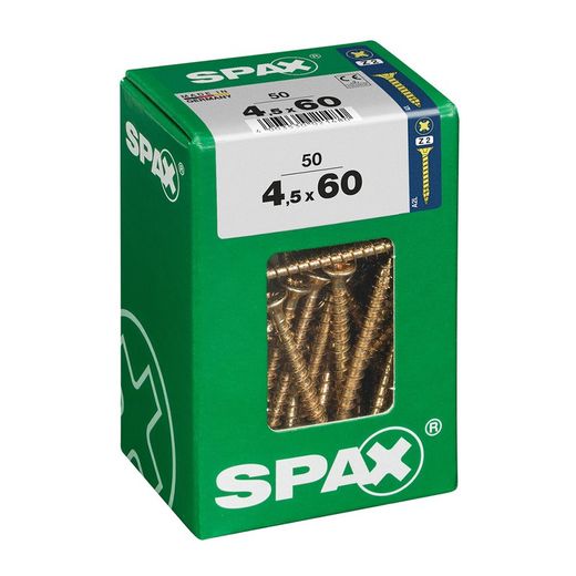 Caixa de 50 peças de parafusos para madeira Spax Cab. Plano Yellox 4,5x60mm Spax