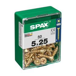 Caixa de 50 peças de parafusos para madeira Spax Cab. Plano Yellox 5,0x25mm Spax
