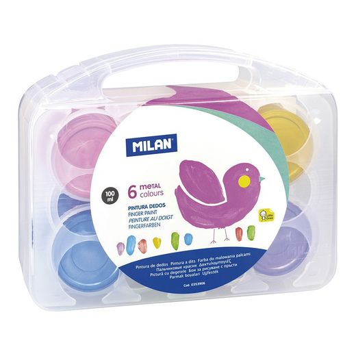 Caixa de 6 Frascos 100ml de Tinta a Dedo, Cores Metalizadas Milan