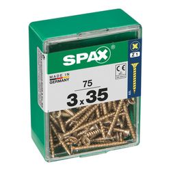 Caixa de 75 peças de parafusos para madeira Spax Cab. Plano Yellox 3,0x35mm Spax