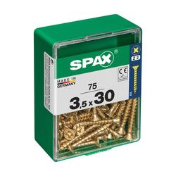 Caixa de 75 peças de parafusos para madeira Spax Cab. Plano Yellox 3,5x30mm Spax