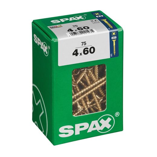 Caixa de 75 peças de parafusos para madeira Spax Cab. Plano Yellox 4.0x60mm Spax