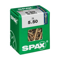 Caixa de 75 peças de parafusos para madeira Spax Cab. Plano Yellox 5.0x50mm Spax