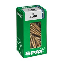 Caixa de 75 peças de parafusos para madeira Spax Cab. Plano Yellox 5.0x60mm Spax