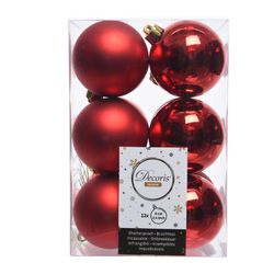 Boîte de 12 boules rouges décoratives pour sapin de Noël