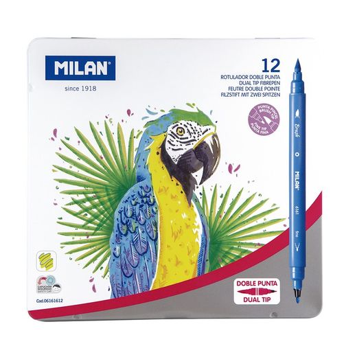 Boite Métal 12 Feutres Double Pointe Ø2mm Fine-Milan Brush