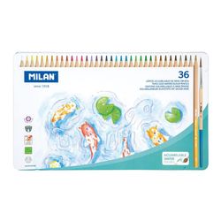 Coffret Métal 36 Crayons de Couleur Aquarelle Mine Épaisse Ø3,5mm Hexagonal + Pinceau Milan