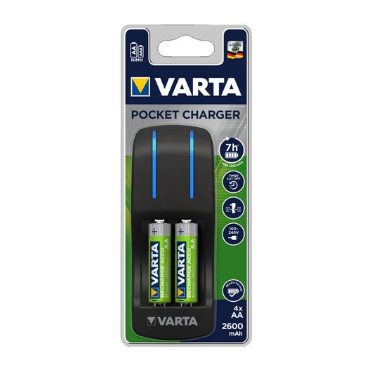 Carregador de bolso Varta com 4 pilhas AA 100/240v 2600mah 7h