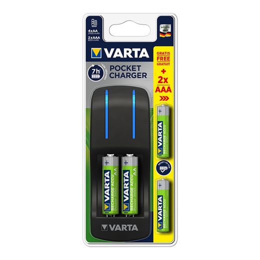 Carregador de bolso Varta com 4 baterias aa lr06 2100mah e 2 baterias aaa lr03 800mah