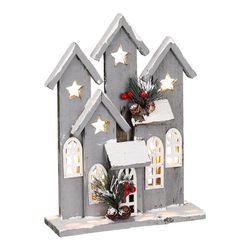 Casa Decorativa De Natal Cinza Com 10 Leds