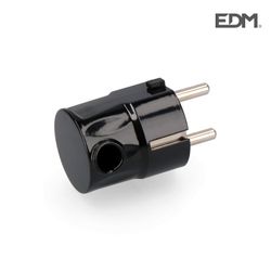 Clavija schuko t/tl s/lateral 4,8mm negra retractilada edm