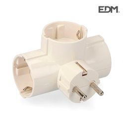 Clavija triple 3 tomas salidas laterales t/tl 16a 250v