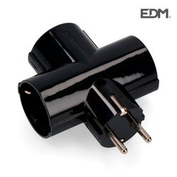 Clavija triple negra con baquelita t/tl 16a 250v edm