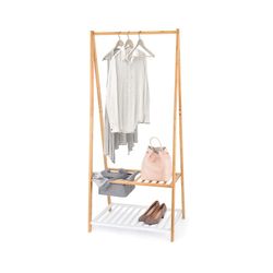 Cabide de bambu com prateleira para sapatos e bandeja 70x45x160cm