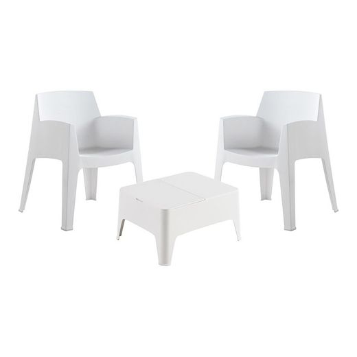 Conjunto Jardim/Terraço de 2 Cadeiras+Mesa Baixa. Cor Branca Cadeiras: 60x67x82cm Mesa: 48x58x30cm Modelo: Costa Sp Berner