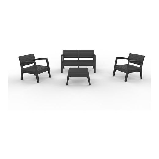 Jardin/Terrasse Lot de 2 Fauteuils+1 Canapé+1Table Basse Fauteuils : 72x66x63,5cm Canapé : 120x48x69 Table : 62x66x35cm Couleur : Graphite Modèle : Miami Sp Berner