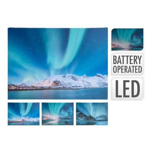 Pintura 3 Motivos Variados Com Luzes Aurora Boreal 28x38cm