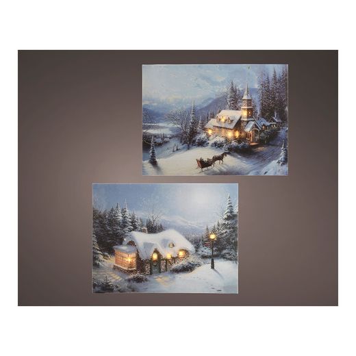 Pintura Led Paisagens de Inverno 2 Modelos Sortidos 58x38x1,5cm 6 Leds