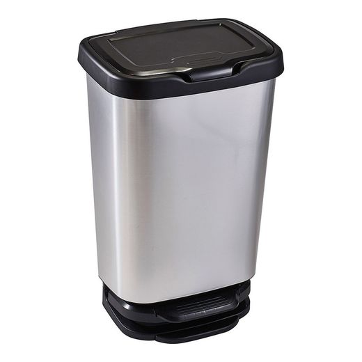 Seau à Pédale 40 Litres Avec Fermeture Amortissante 39x29x63,5cm Couleur Argent/Noir Mondex