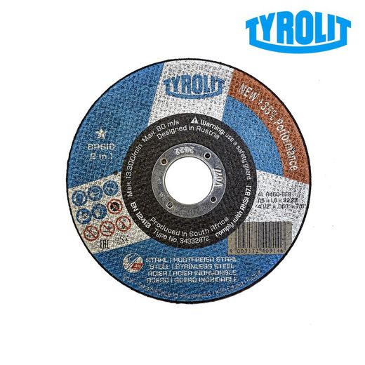 Disco de corte plano 41c 115x1,6x22,23 a46q-bfb tyrolit