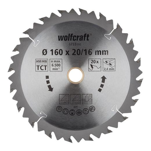 Lâmina de serra circular Ct, 20 dentes Ø160mm 6733000 Wolfcraft