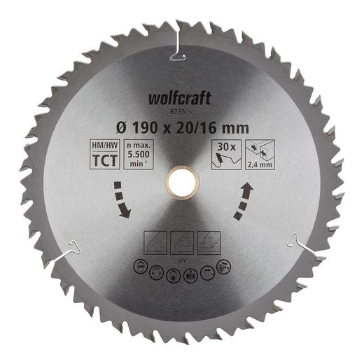 Lame de scie circulaire Ct, 30 dents Ø190mm 6735000 Wolfcraft
