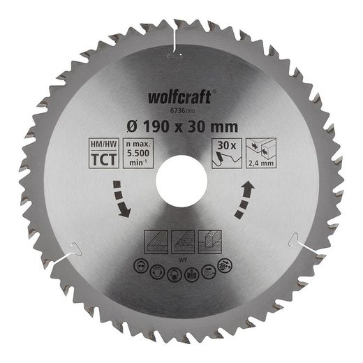 Lâmina de serra circular Ct, 30 dentes Ø190mm 6736000 Wolfcraft