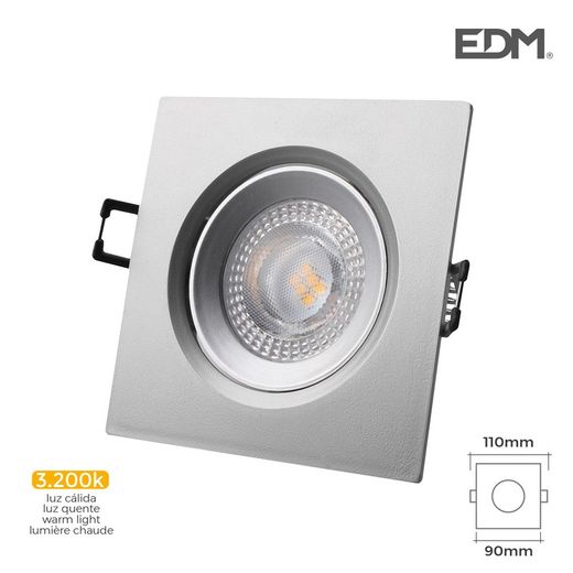 Downlight LED encastré 5w 380 lumen 3,200k carré edm chrome cadre
