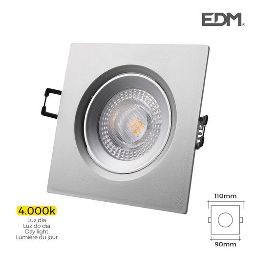 LED embutido downlight 5w 380 lúmen 4.000k edm quadrado cromado quadro
