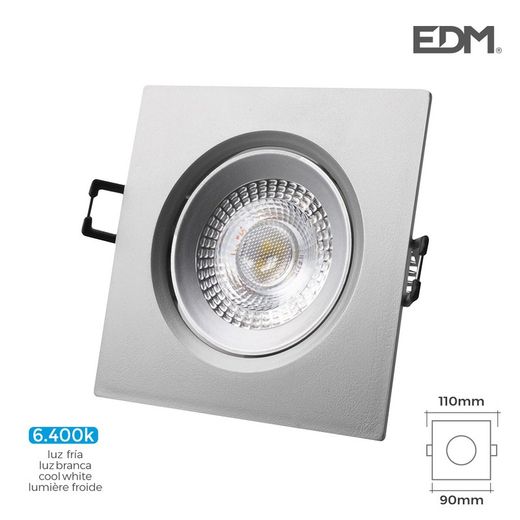 Downlight led encastré 5w 380 lumen 6.400k carré edm chrome cadre