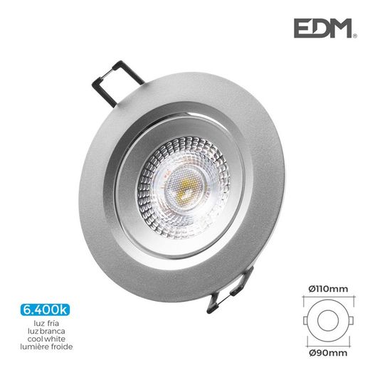 LED embutido embutido 5w 380 lúmen 6.400k redondo edm moldura cromada