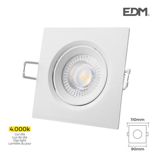 LED embutido downlight 5w 380 lúmen 4.000k edm quadrado moldura branca