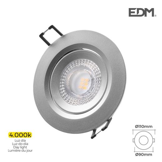 Downlight led encastré 5w 380 lumen 4.000k cadre rond edm chromé