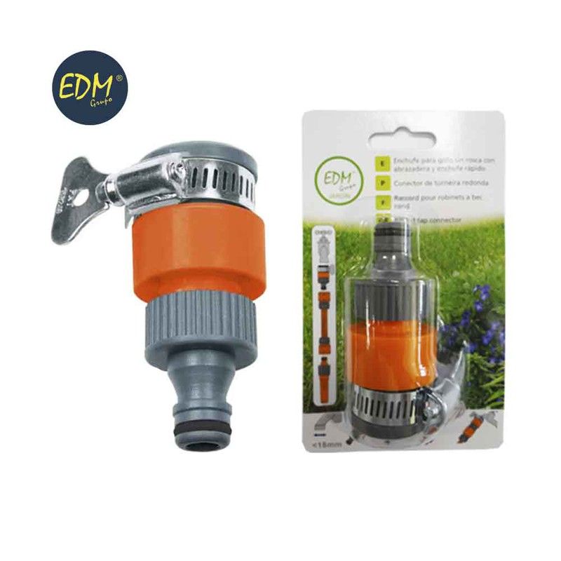 Enchufe para grifo sin rosca con abrazadera y enchufe rapido (blister) edm