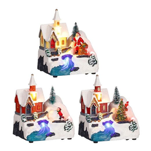 Modelos variados de igreja com cena de Natal