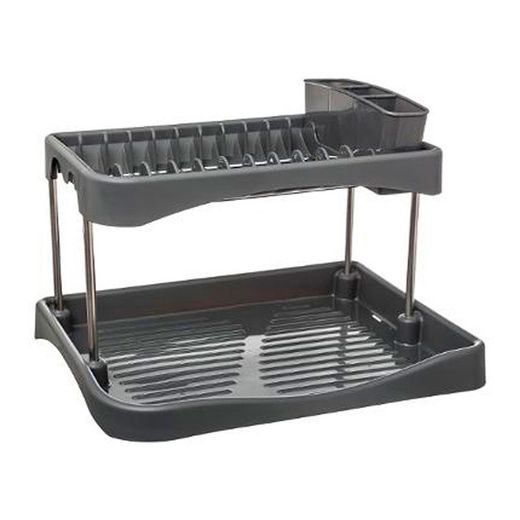 Escorredor de pratos 2 camadas cor cinza 42x31x29cm