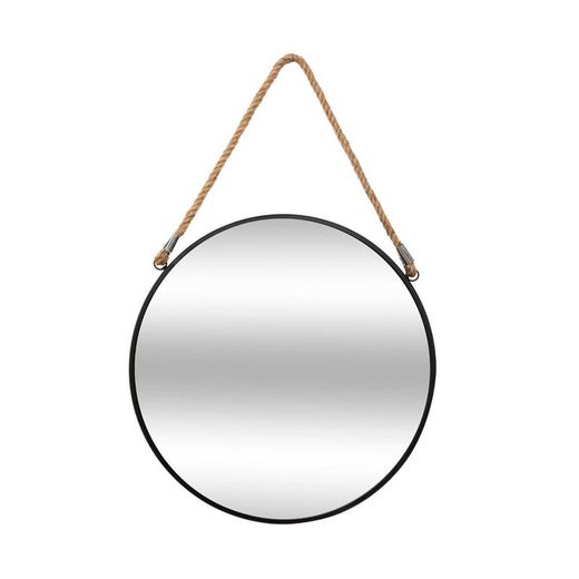 Miroir rond noir avec corde Diam.38cm