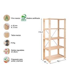 Estanteria alistonada evolution 5 175x76,7x43cm pino macizo astigarraga
