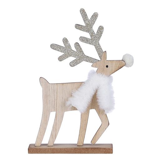 Figura decorativa de madeira modelo cervo cor dourada 22x13x4cm