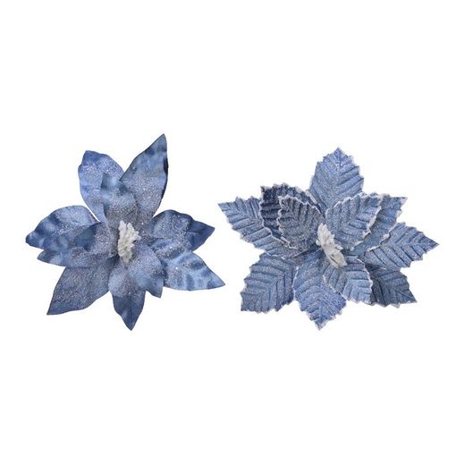 Poinsettia en polyester bleu effet gelé Ø34x6cm