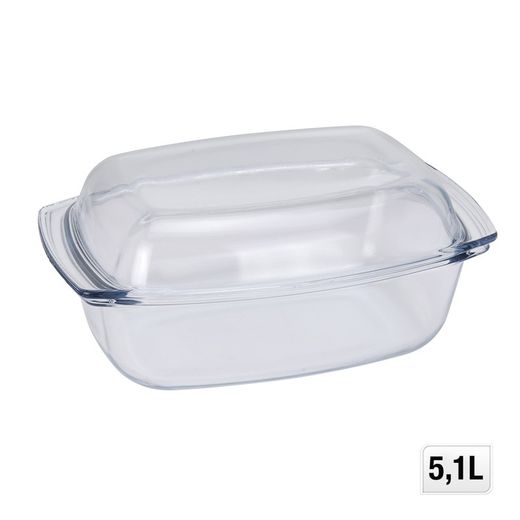 Prato retangular de vidro com tampa 5l 34x21x9,5 / 15cm