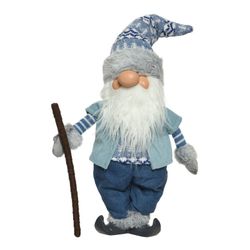 Gnomo de poliéster com chapéu e bastão 20x11x52cm