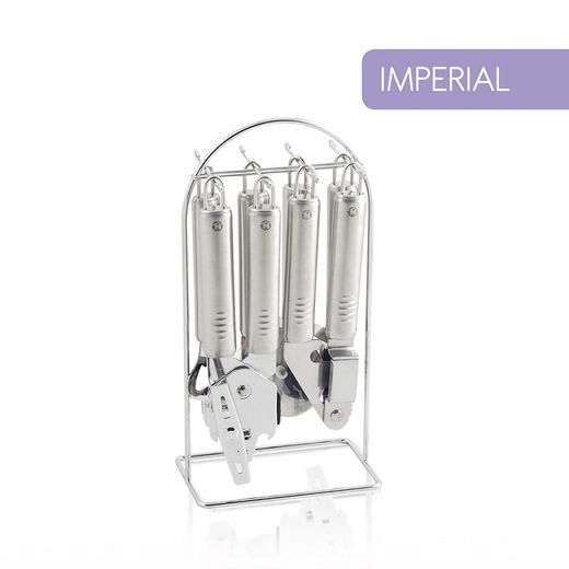 Conjunto de 6 Utensílios Pequenos + Suporte em Aço Inox 'Imperial' 239731000 Metaltex