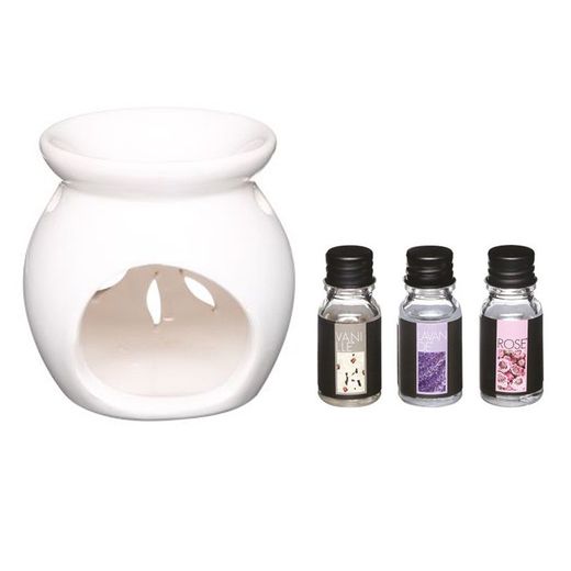 Kit 3 Fragrâncias Com Queimador Estilo Floral