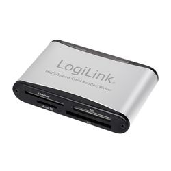 Lecteur de carte USB 2.0. 56-en-1, boîtier en aluminium, argent Logilink