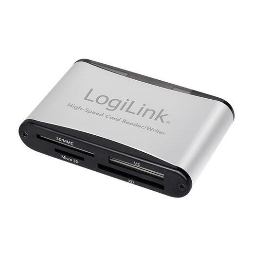 Leitor de cartão USB 2.0. 56 em 1, caixa de alumínio, Logilink prateado