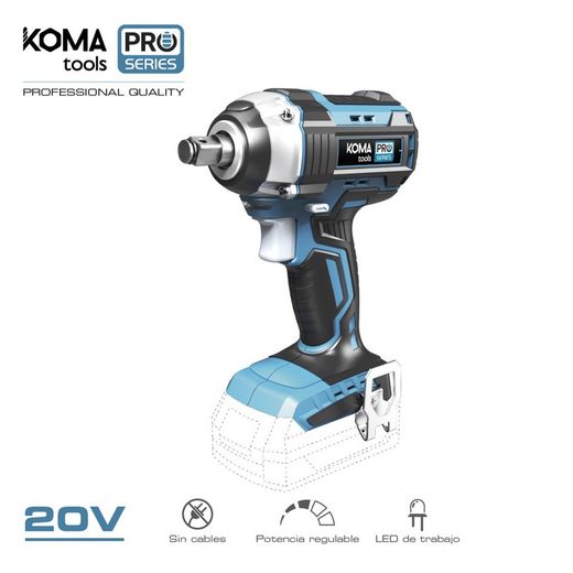 Chave de impacto sem escova de 20 V (sem bateria ou carregador) Bateria Koma Tools Pro Series de 16x23,5 cm