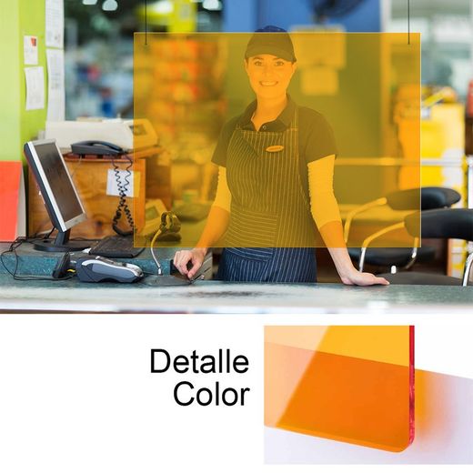 mampara metacrilado naranja 85x74cm 3 mm espesor con 2 agujeros para sujeccion