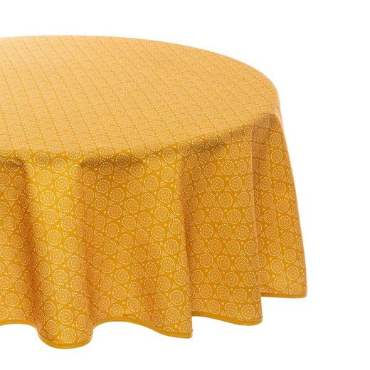 Nappe Ronde Ethnique Antitache Couleur Ocre Diam.180cm