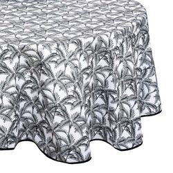 Toalha de mesa redonda resistente a manchas com estampa de palma Diam.180cm
